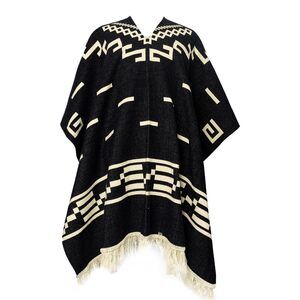 3426 Handmade Alpaca Wool Poncho For Men, Western Andean Design, Thick,